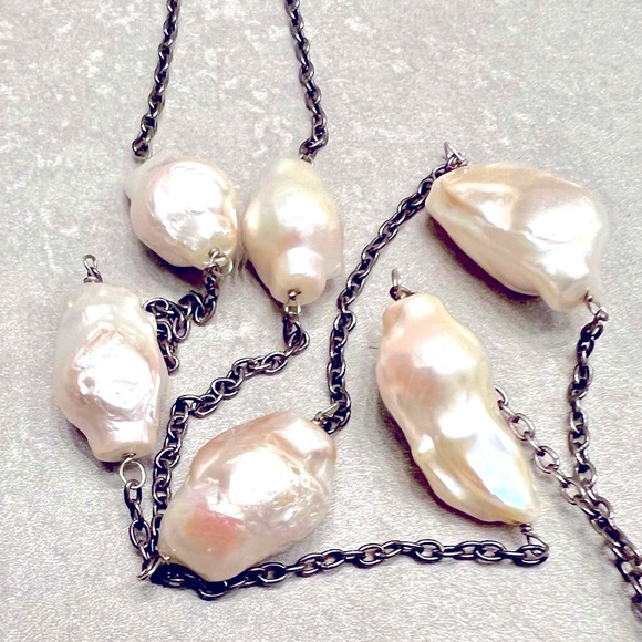 Indian black diamond tassle necklace w pearls & dark silver tassle - Picture 6 of 6